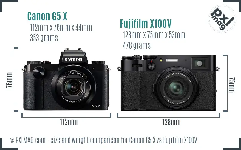 Canon G5 X vs Fujifilm X100V size comparison