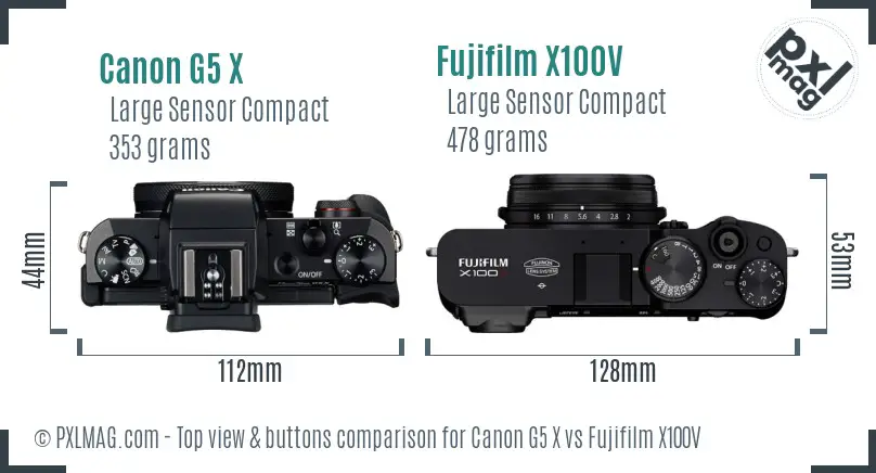 Canon G5 X vs Fujifilm X100V top view buttons comparison