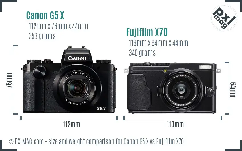Canon G5 X vs Fujifilm X70 size comparison