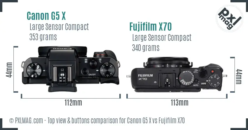 Canon G5 X vs Fujifilm X70 top view buttons comparison
