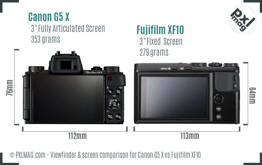 Canon G5 X vs Fujifilm XF10 Screen and Viewfinder comparison