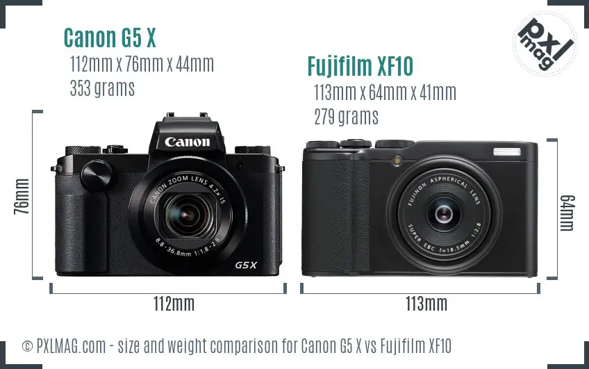 Canon G5 X vs Fujifilm XF10 size comparison