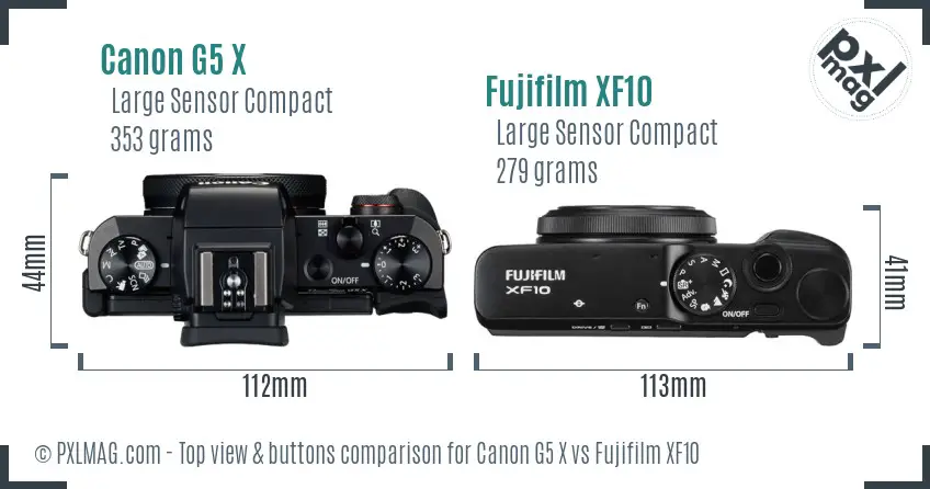 Canon G5 X vs Fujifilm XF10 top view buttons comparison