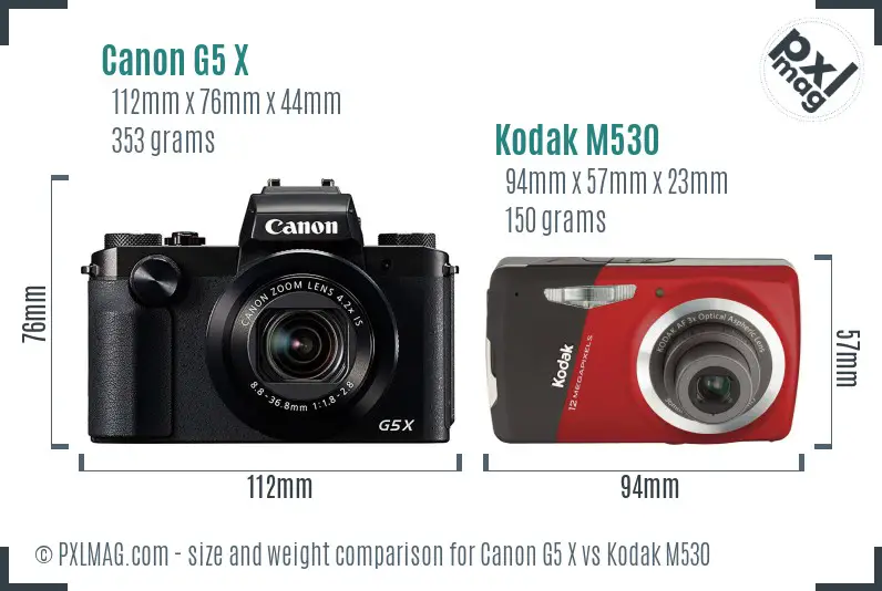 Canon G5 X vs Kodak M530 size comparison