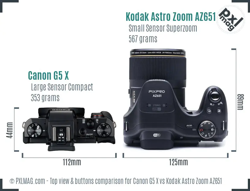 Canon G5 X vs Kodak Astro Zoom AZ651 top view buttons comparison