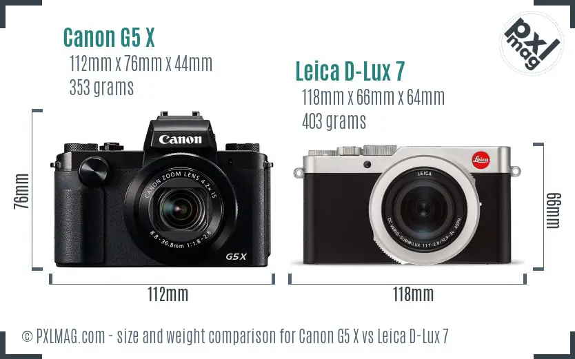 Canon G5 X vs Leica D-Lux 7 size comparison