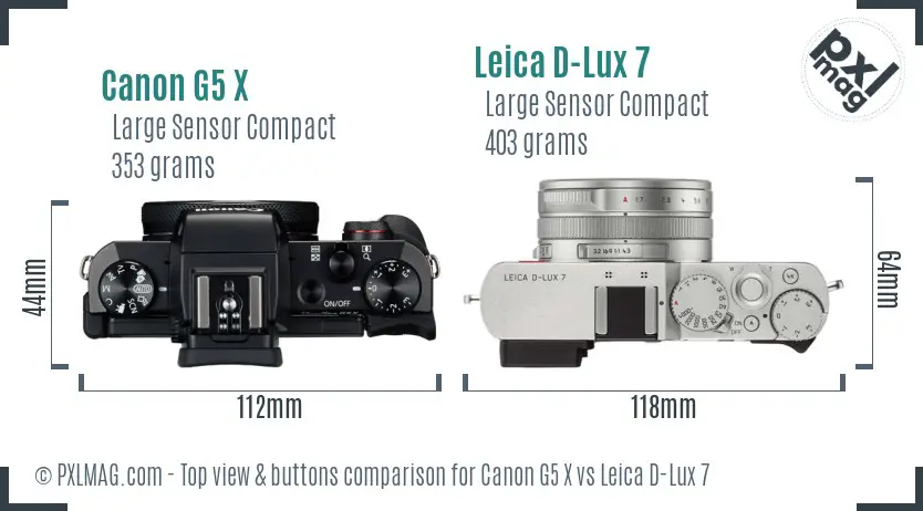 Canon G5 X vs Leica D-Lux 7 top view buttons comparison