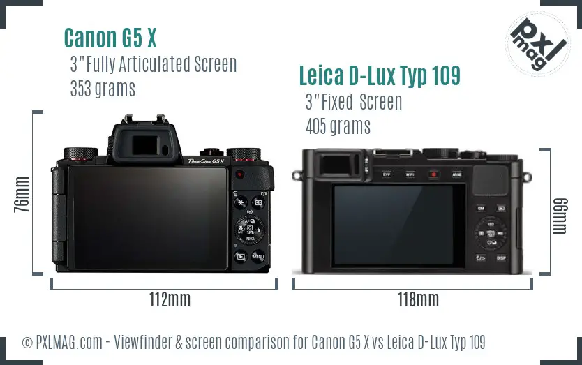 Canon G5 X vs Leica D-Lux Typ 109 Screen and Viewfinder comparison