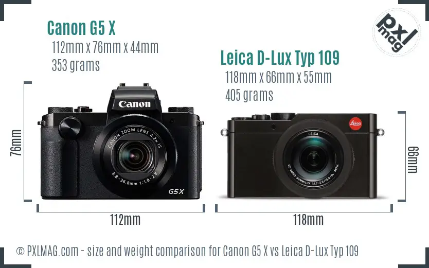Canon G5 X vs Leica D-Lux Typ 109 size comparison