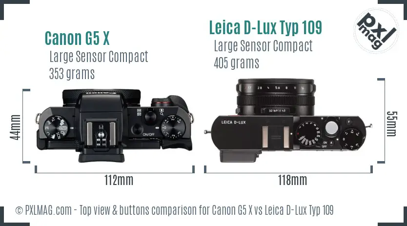 Canon G5 X vs Leica D-Lux Typ 109 top view buttons comparison