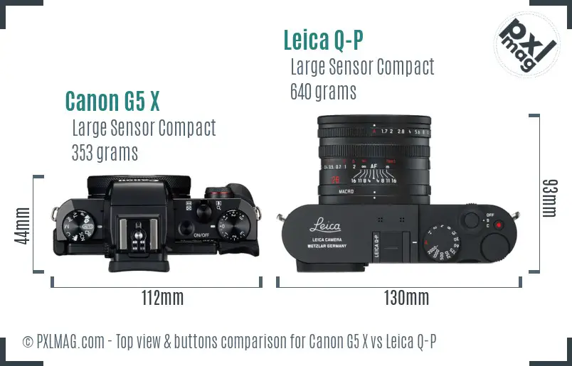 Canon G5 X vs Leica Q-P top view buttons comparison