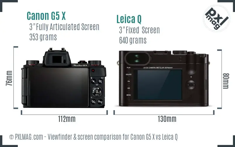 Canon G5 X vs Leica Q Screen and Viewfinder comparison
