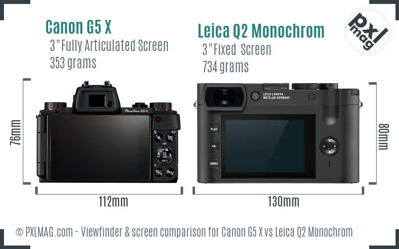 Canon G5 X vs Leica Q2 Monochrom Screen and Viewfinder comparison