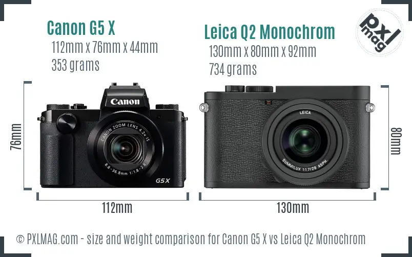 Canon G5 X vs Leica Q2 Monochrom size comparison