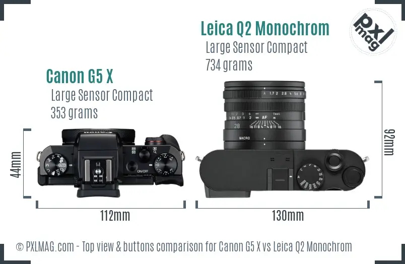Canon G5 X vs Leica Q2 Monochrom top view buttons comparison