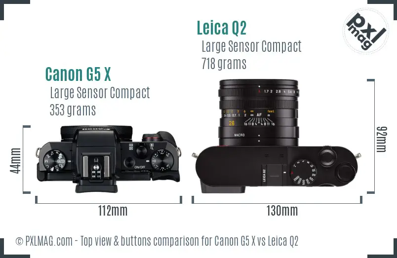 Canon G5 X vs Leica Q2 top view buttons comparison
