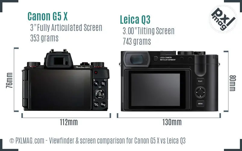 Canon G5 X vs Leica Q3 Screen and Viewfinder comparison