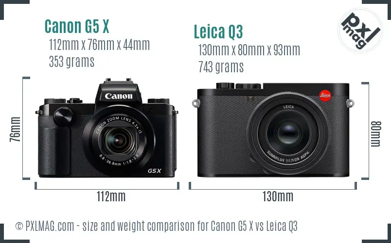 Canon G5 X vs Leica Q3 size comparison