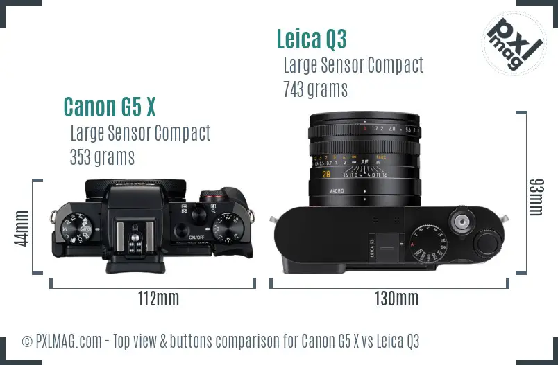 Canon G5 X vs Leica Q3 top view buttons comparison