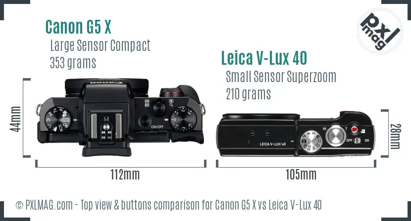 Canon G5 X vs Leica V-Lux 40 top view buttons comparison