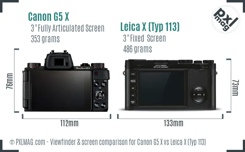 Canon G5 X vs Leica X (Typ 113) Screen and Viewfinder comparison