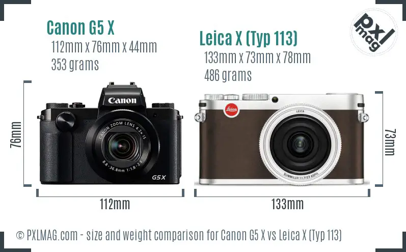 Canon G5 X vs Leica X (Typ 113) size comparison