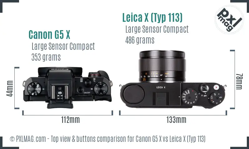 Canon G5 X vs Leica X (Typ 113) top view buttons comparison