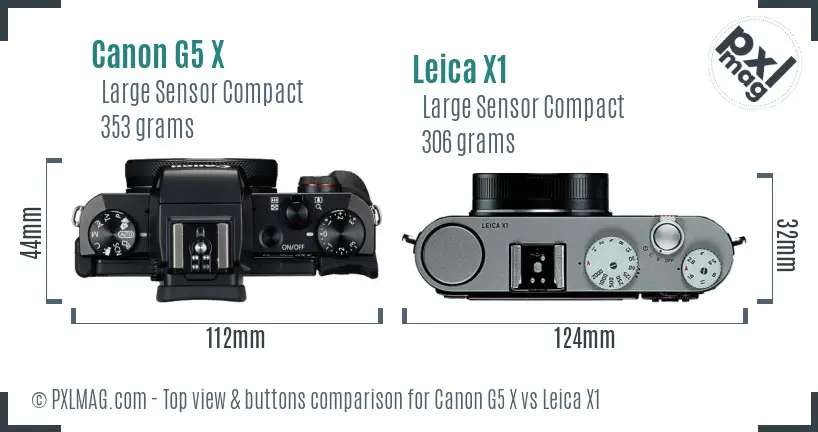 Canon G5 X vs Leica X1 top view buttons comparison
