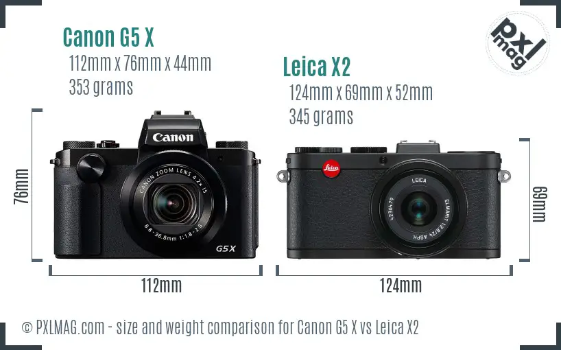 Canon G5 X vs Leica X2 size comparison