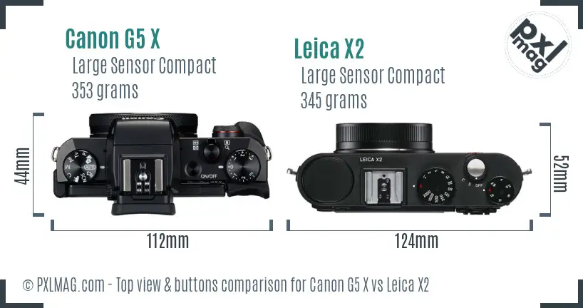 Canon G5 X vs Leica X2 top view buttons comparison