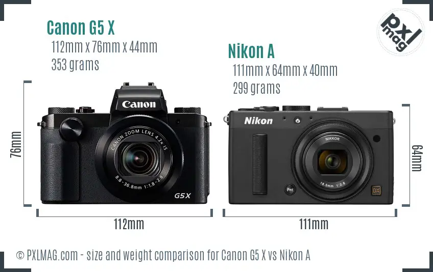 Canon G5 X vs Nikon A size comparison