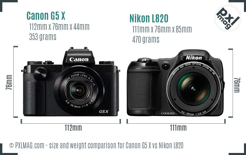 Canon G5 X vs Nikon L820 size comparison
