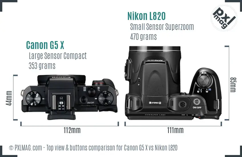 Canon G5 X vs Nikon L820 top view buttons comparison