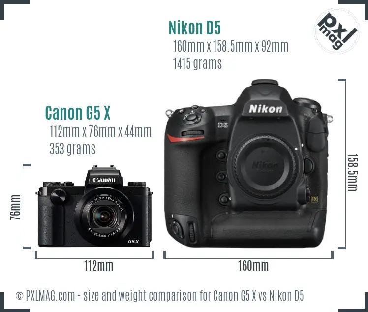 Canon G5 X vs Nikon D5 size comparison