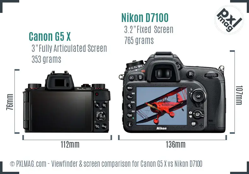 Canon G5 X vs Nikon D7100 Screen and Viewfinder comparison
