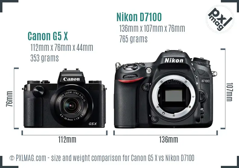 Canon G5 X vs Nikon D7100 size comparison