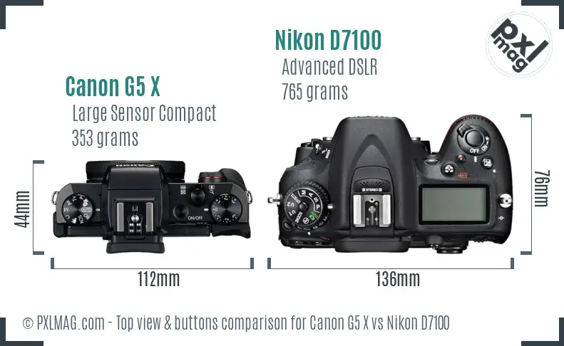Canon G5 X vs Nikon D7100 top view buttons comparison