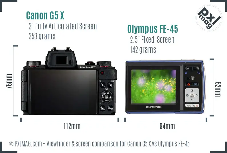 Canon G5 X vs Olympus FE-45 Screen and Viewfinder comparison