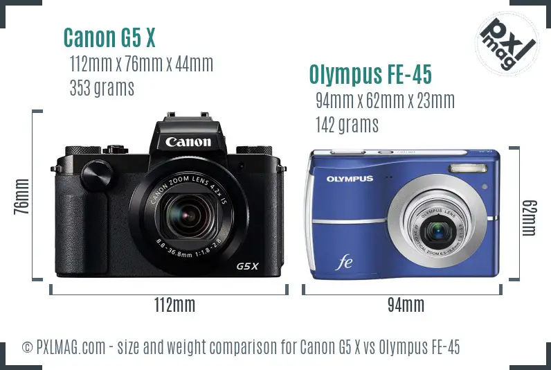 Canon G5 X vs Olympus FE-45 size comparison
