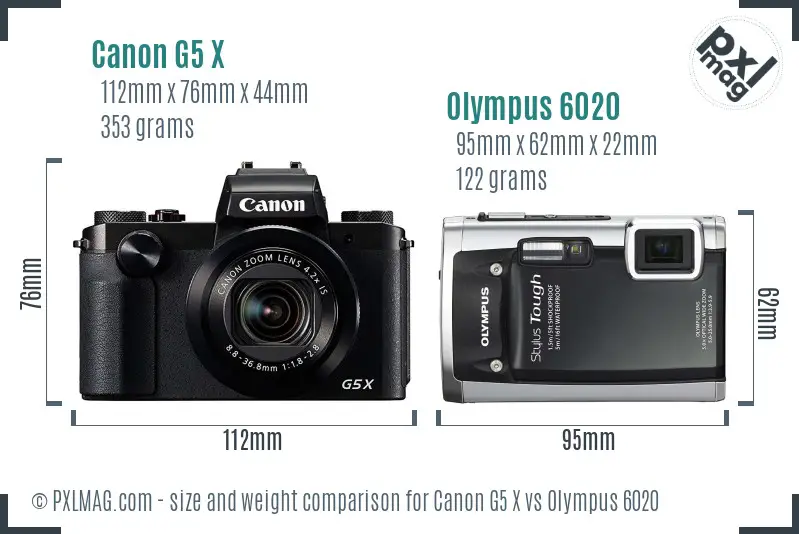Canon G5 X vs Olympus 6020 size comparison