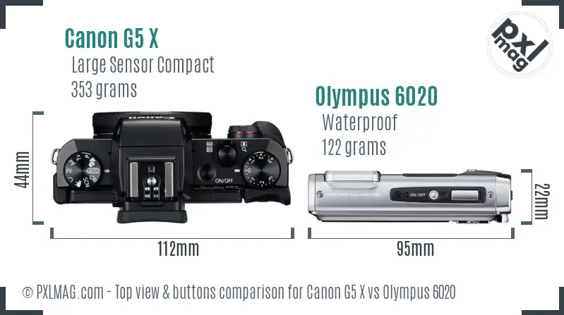 Canon G5 X vs Olympus 6020 top view buttons comparison