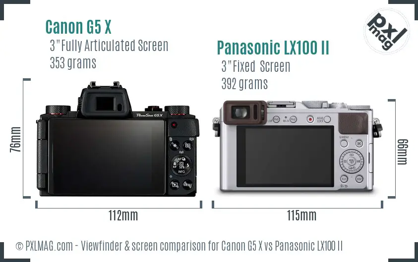Canon G5 X vs Panasonic LX100 II Screen and Viewfinder comparison