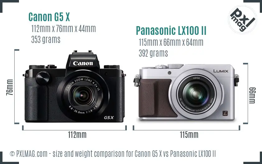 Canon G5 X vs Panasonic LX100 II size comparison