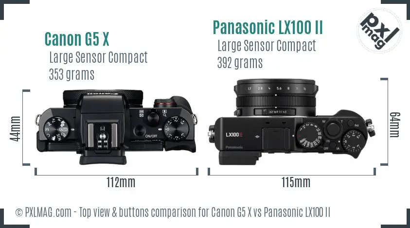 Canon G5 X vs Panasonic LX100 II top view buttons comparison