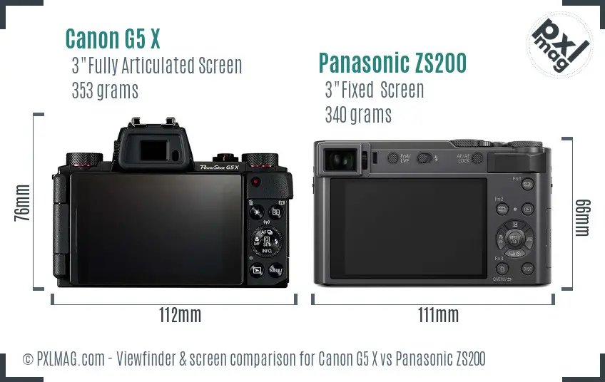 Canon G5 X vs Panasonic ZS200 Screen and Viewfinder comparison