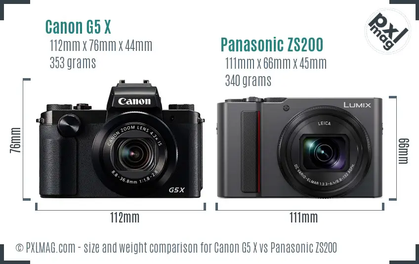 Canon G5 X vs Panasonic ZS200 size comparison