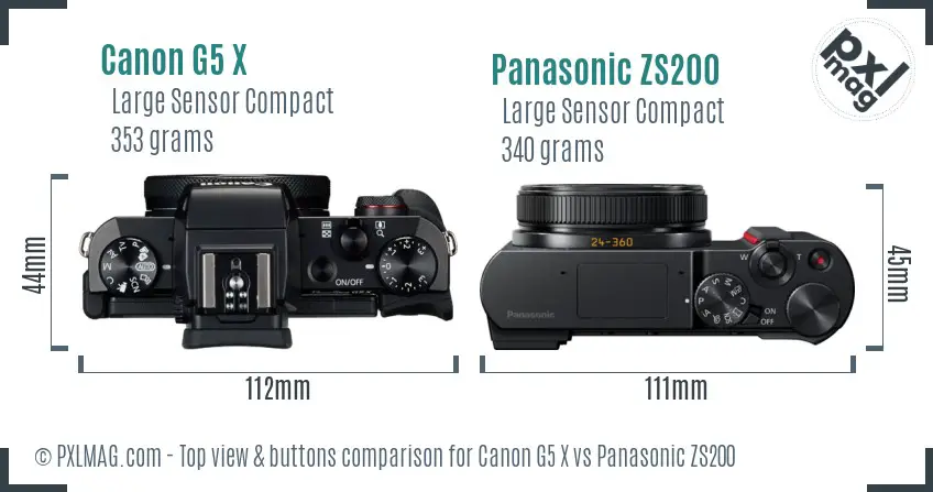 Canon G5 X vs Panasonic ZS200 top view buttons comparison