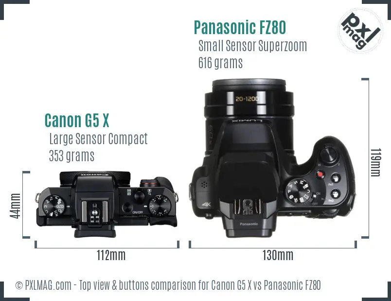 Canon G5 X vs Panasonic FZ80 top view buttons comparison