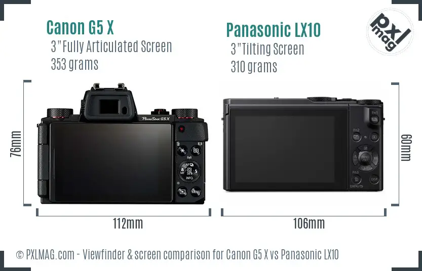 Canon G5 X vs Panasonic LX10 Screen and Viewfinder comparison