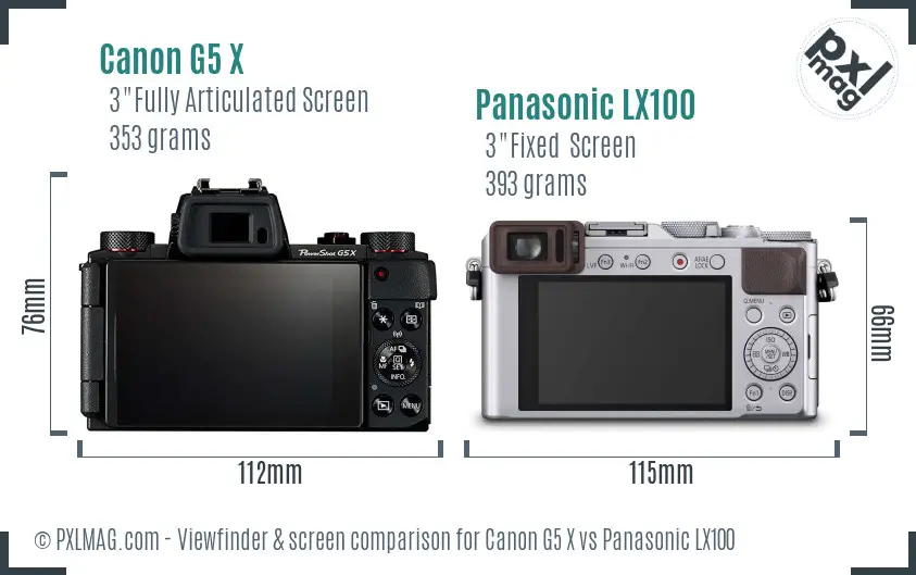 Canon G5 X vs Panasonic LX100 Screen and Viewfinder comparison